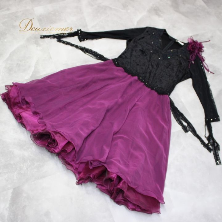 紫と黒のフリル社交ダンスワンピース 紫と黒のフリル社交ダンスワンピース 紫と黒のフリル社交ダンスワンピース