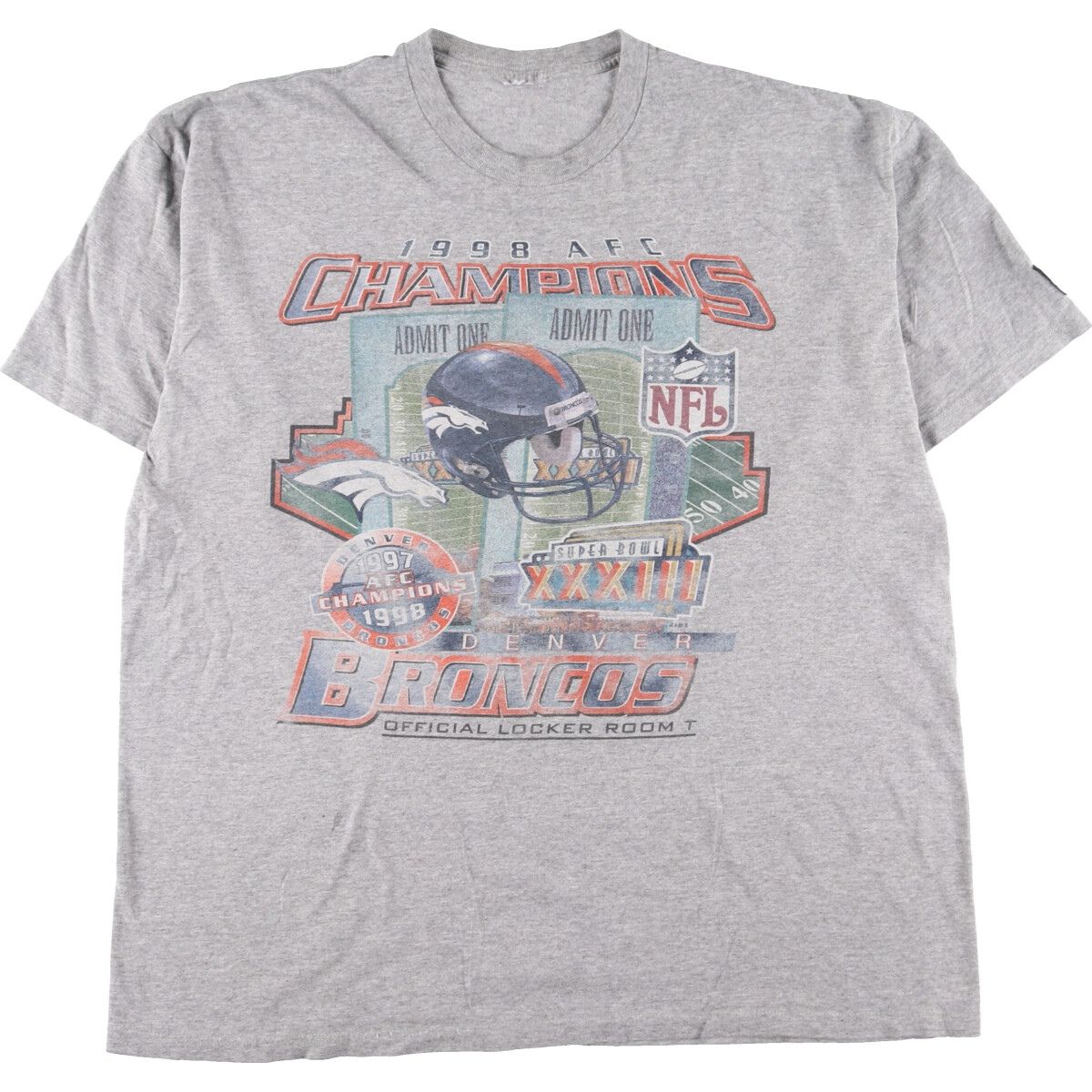NFL DENVER BRONCOS デンバーブロンコス AFC CHAMPIONS LEAGUE 1998 スポーツプリントTシャツ メンズXXL /eaa333408