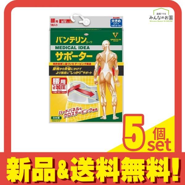 バンテリンコーワサポーター 腰用 しっかり加圧タイプ 大きめLサイズ 1枚 ブルーグレー 5個セット