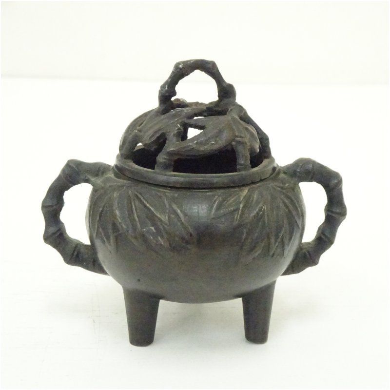 伊万里 九谷焼 徳右衛門？錦菊花文角 銘あり 香炉 茶道具 伊万里