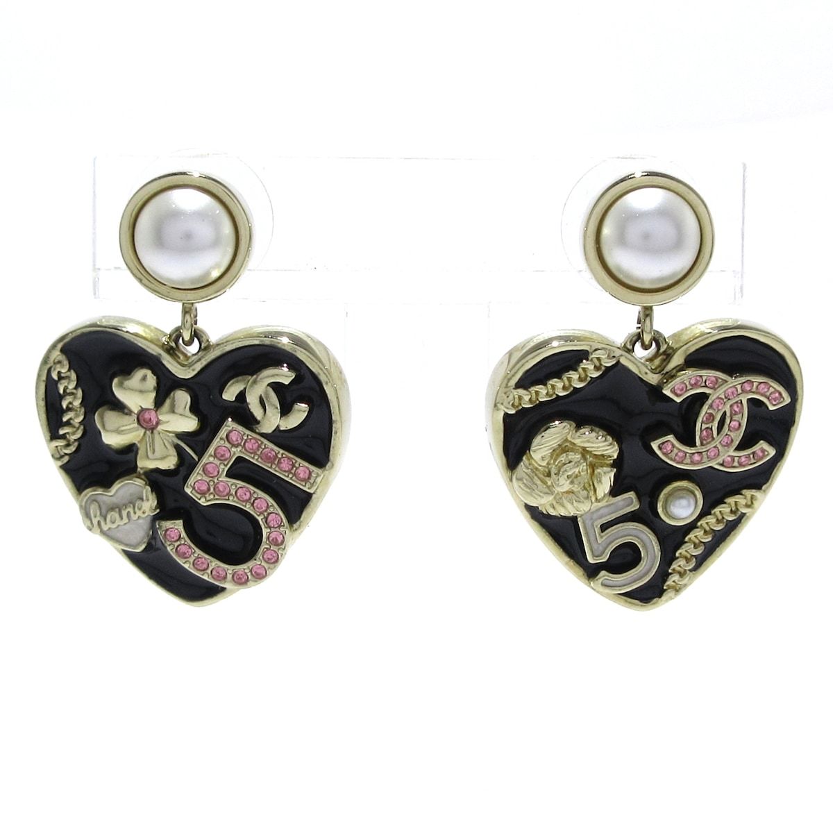 CHANEL シャネル ピアス No.5 ゴールド×黒×マルチ ハート|クローバー