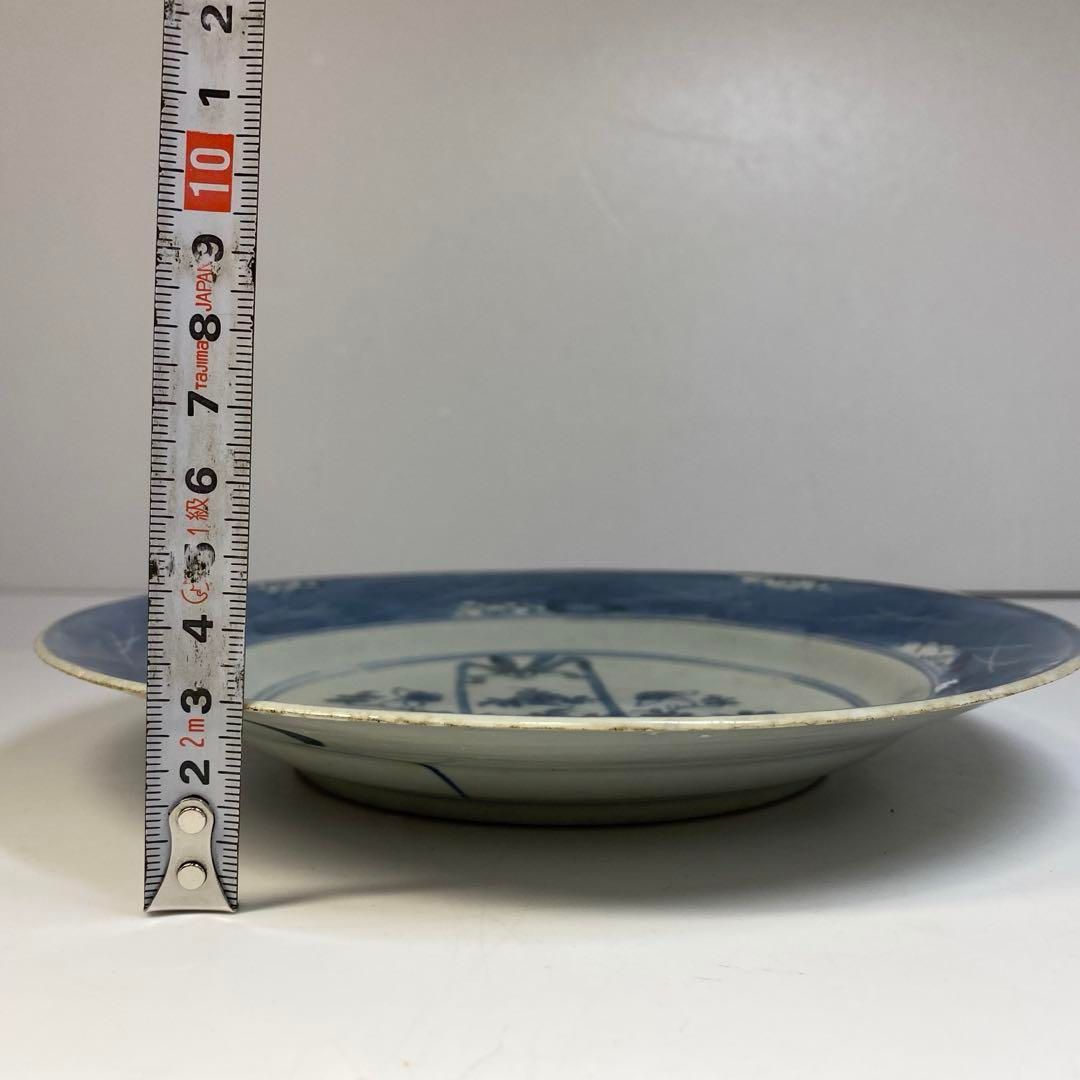 中国清朝時代 青花草花図七寸皿 直径21.4㎝ 東Y6-0624①タエカ