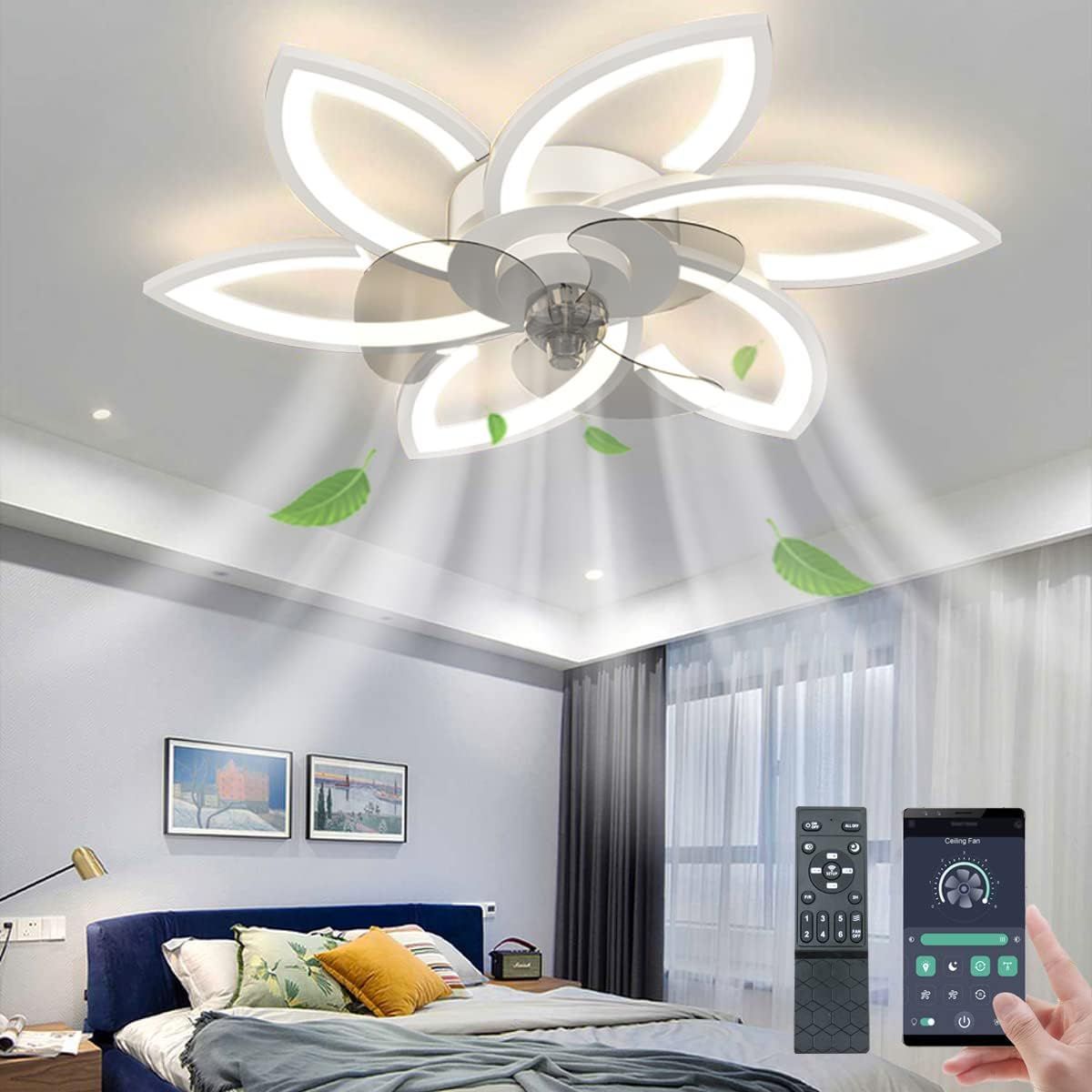 新着商品 LED 静か モダン 照明付き リモコンタイマー付き シーリングファン リモコン|説明書付 空気循環 天井照明 花の形のデザインファン 和室 寝室 省エネ 節電 シーリングライト タイマー機能 ファン正逆回転 DCモーター天井扇 調色|調光|風量調