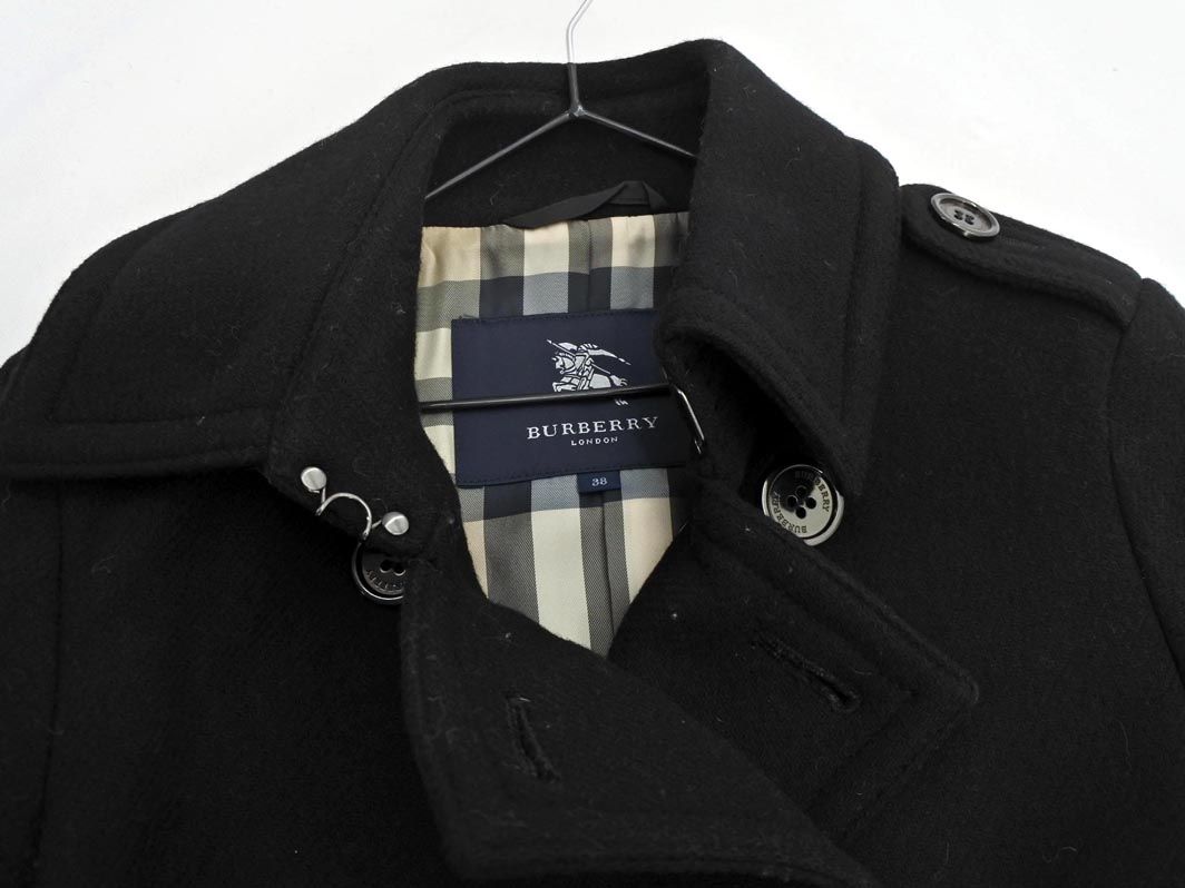 BURBERRY バーバリー ウール混 ピー コート size38 黒 ◎レディース