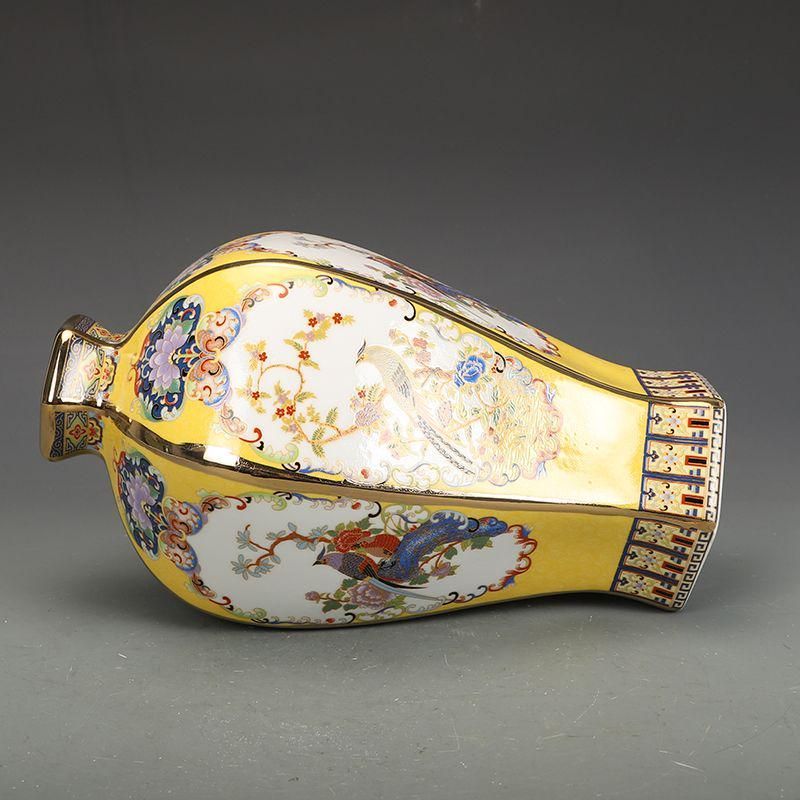 清乾隆磁器琺瑯彩花鳥紋六方瓶 景徳鎮 陶磁器 装飾品 現代工芸品 美術品 置物 清乾隆磁器琺瑯彩花鳥紋六方瓶 景徳鎮 陶磁器 装飾品 現代工芸品