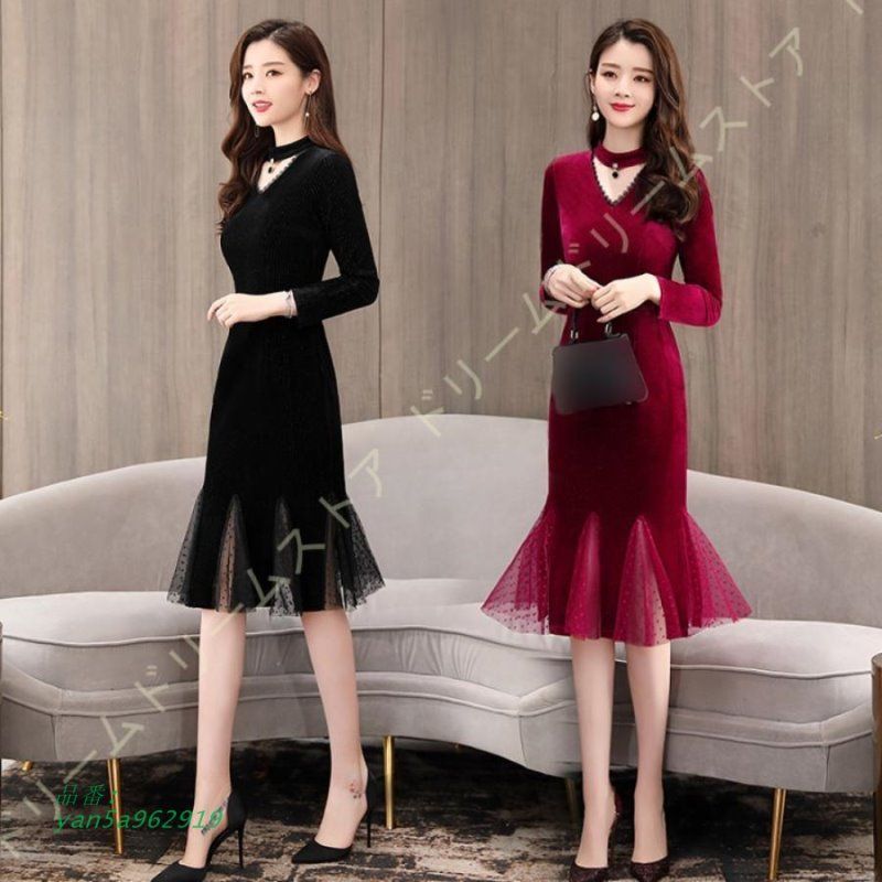 イブニングドレス パーティー パーティードレス 長袖 キャバ カクテルドレス ブライダルドレス マーメイドライン タイト 大きいサイズ 花柄ドレス yan5a962919