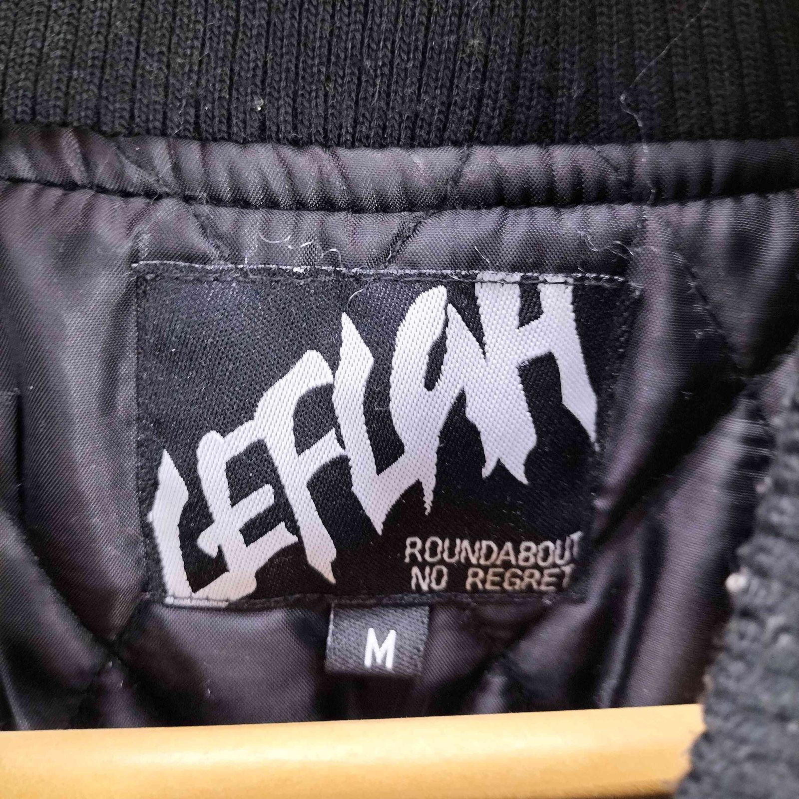 LEFLAH シンセティックレザーメルトンスタジャン 黒 サイズL Rocky Monroe｜オーバーサイズテックメルトン/PUレザー切替