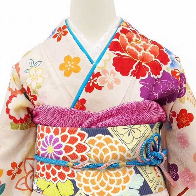すごい値！ 袋帯 リサイクル 振袖用 フォーマル 正絹 京都 西陣 成人式 結婚式 青紺 菊 梅 松 桜 菱 中古 仕立て上がり みやがわ neb01493 中古】 すごい値！ 袋帯 リサイクル 振袖用 フォーマル 正絹 京都 西陣