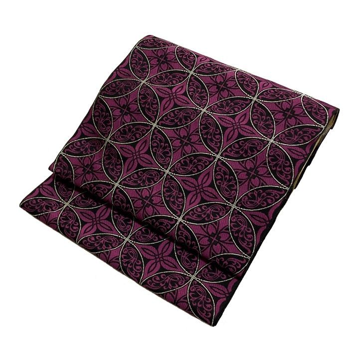 新品 未仕立て品 博多織 八寸帯 七宝 花菱 紫 正絹 日本製
