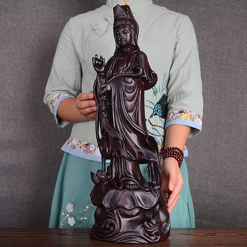 仏教美術 木彫仏像 精密細工 木彫り 黒檀木 観音菩薩像 仏像 置物 高さ30cm