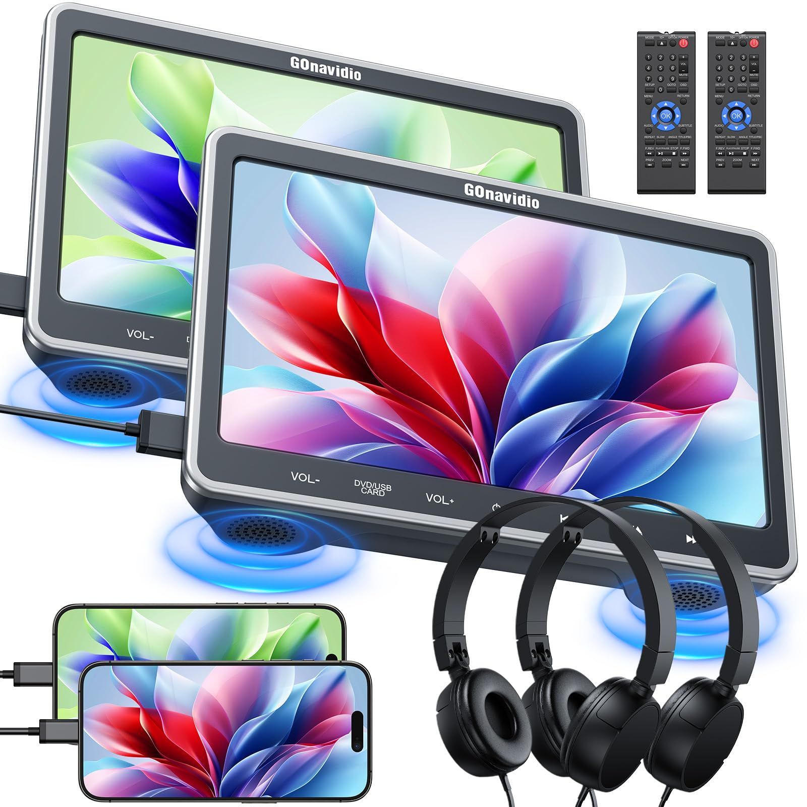 GOnavidio ヘッドレストモニター dvd 2台セット スロットイン HDMI入力 