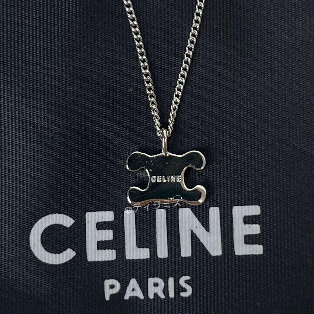 CELINE セリーヌ ロゴラインストーン ネックレス シルバー