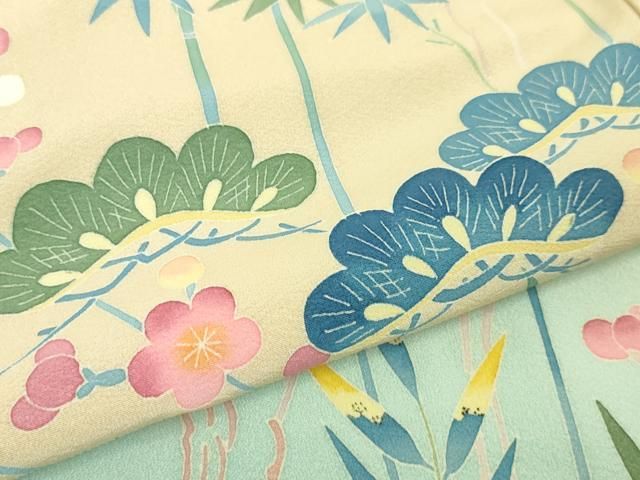 平和屋本店■極上　本加賀友禅作家　押田正義　訪問着　松竹梅花文　暈し染め　薄香色地　逸品　DZAA4459kh5 平和屋本店□極上 本加賀友禅作家 押田正義 訪問着 松竹梅花文 暈し