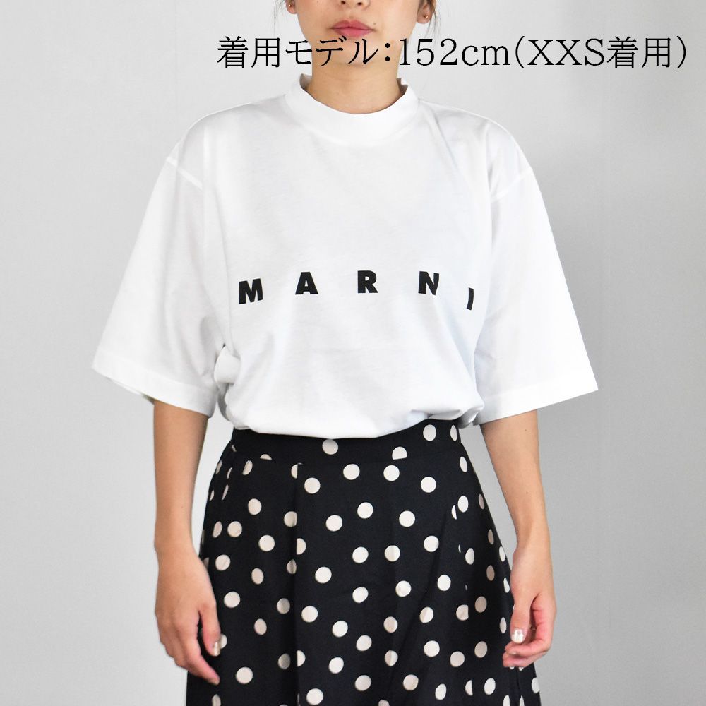 マルニ Tシャツ レディース モックネック ロゴ シンプル 半袖 おしゃれ ブランド 綿100％ MARNI ホワイト 白 コットン HUMU0223P1