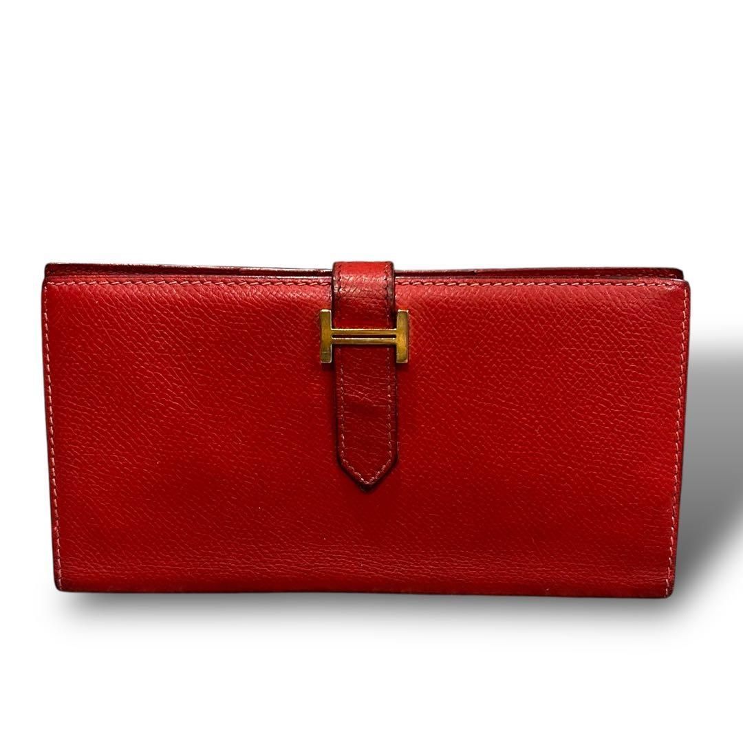 正規品 本物保証 HERMES エルメス ベアンスフレ 長財布 H金具 レッド □I刻印 メンズ レディース