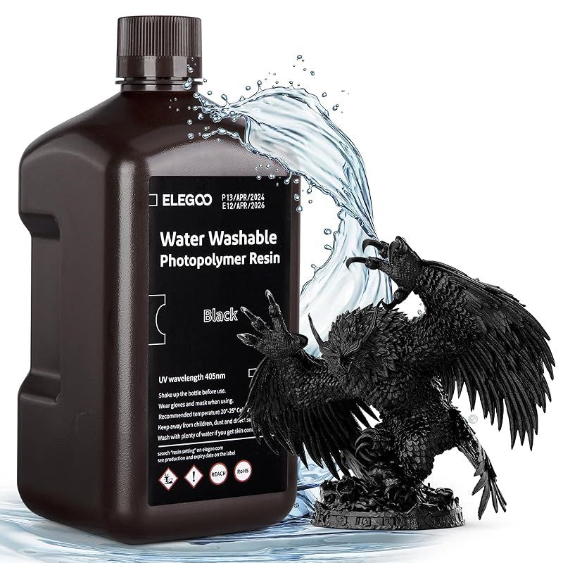 ELEGOO 水洗いレジン 光造形3Dプリンター用 UVレジン 405nm 水洗い樹脂 2000g 光硬化 樹脂 LCD 3Dプリンター向け ブラック 0