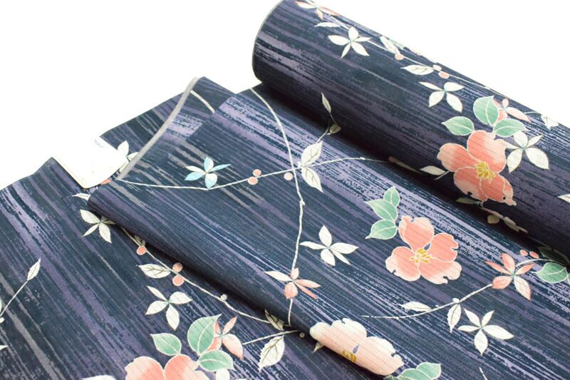 絽 東レシルック 小紋柄反物-No.012 幸田美智子【絽ちりめん 地色：紺色/絽小紋/日本製品/12.0メートル以上/巾約38.0センチ】 絽 東レシルック 小紋柄反物-No.012 幸田美智子【絽ちりめん 地色