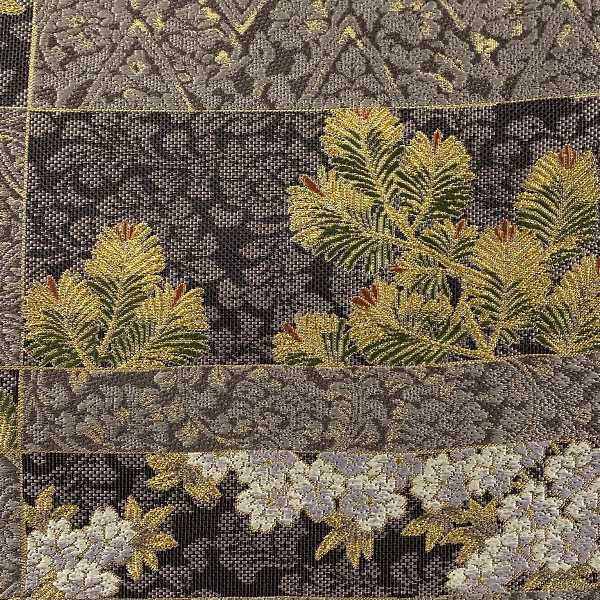 中古美品 紫色に牡丹桜柄 袋帯 浴衣帯 レディース 博多織本袋帯 桜柄ぼかし小袋帯 日本製【紺 桜】
