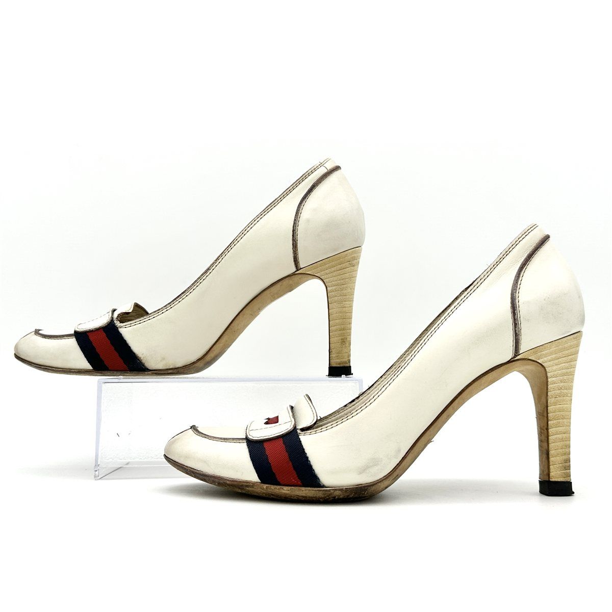 □希少□ GUCCI ハイヒール 本革 GG柄 シェリーライン ホワイト 2374T  