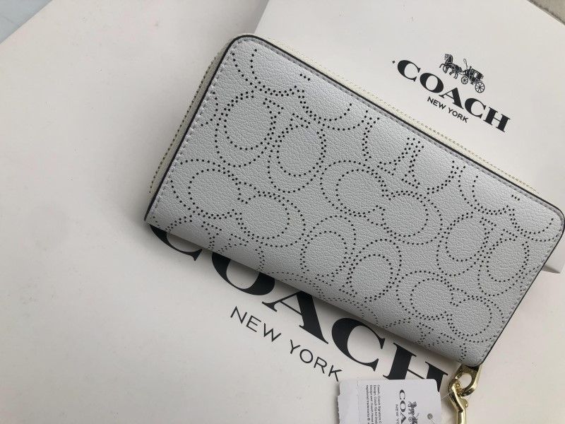 COACH 長財布 コーチ 財布 ホワイト シグネチャー アコーディオン 