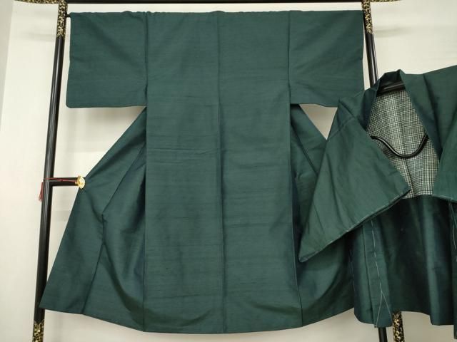 平和屋着物●男性 紬 アンサンブル 色無地 革色 正絹 AABC3252ck