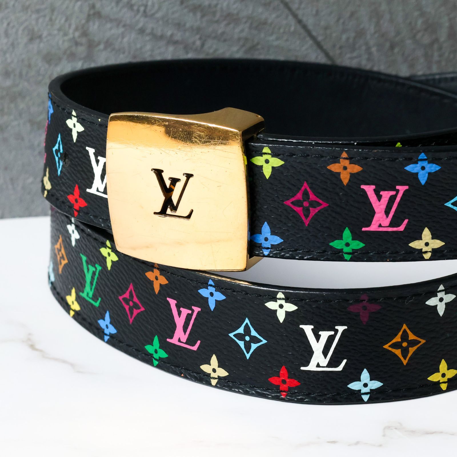 ルイヴィトン マルチカラー ノワール レディースベルト85/34 細けれ 