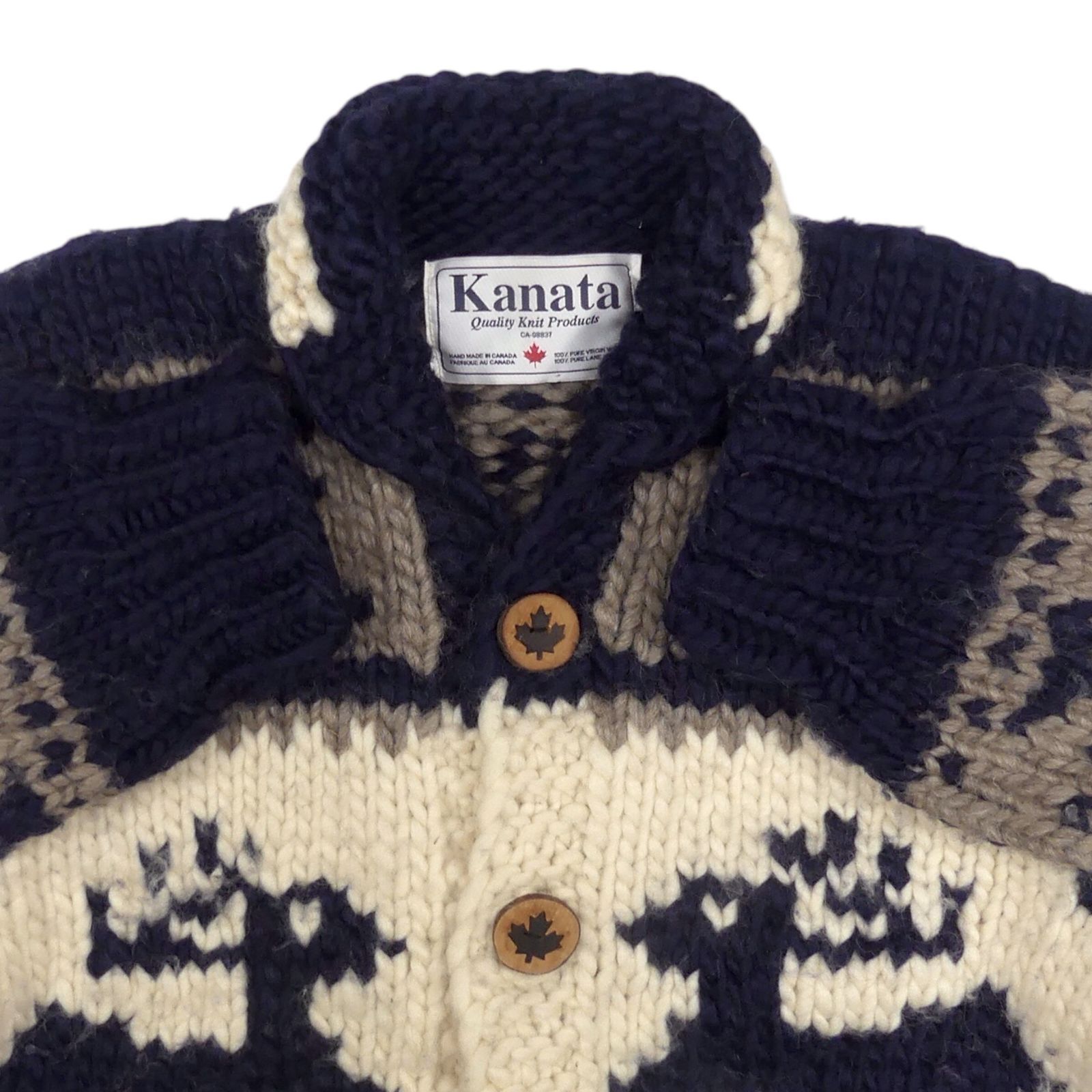 カウチン セーター kanata ハンドニット XLカナダ製 カナタ 紺