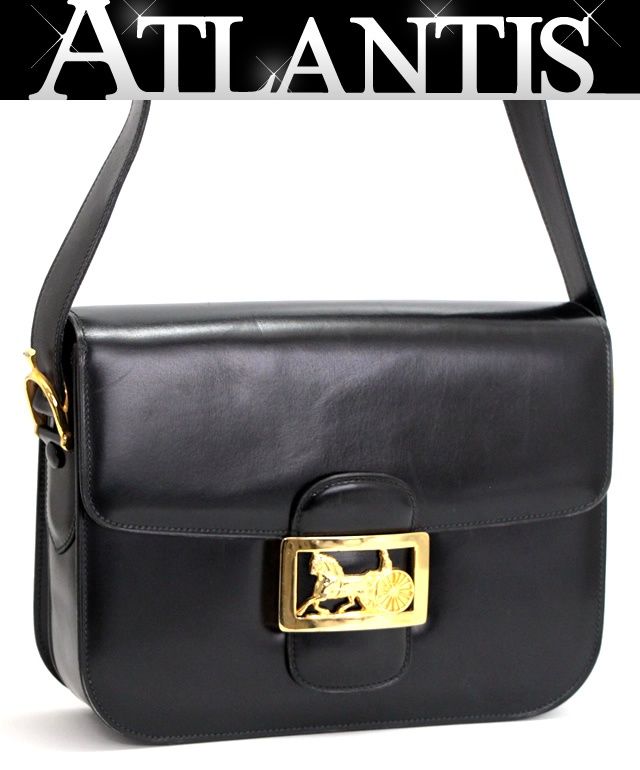 セリーヌ CELINE ヴィンテージ ショルダーバッグ 馬車金具 黒 レザー  