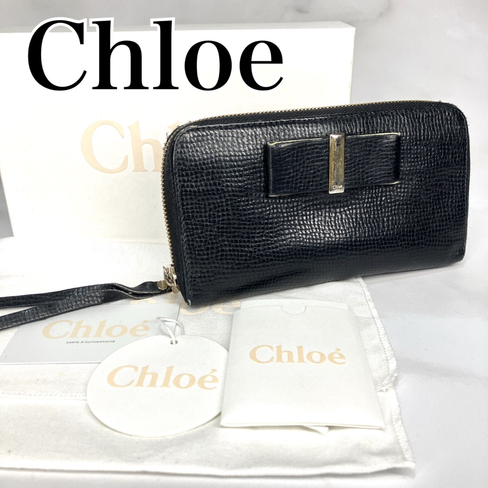 Chloe クロエ ピンク ラウンドファスナー 長財布 リボン - 小物