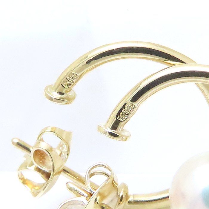 MIKIMOTO ミキモト パール付き フープ ピアス 真珠7.1ミリ K18YG