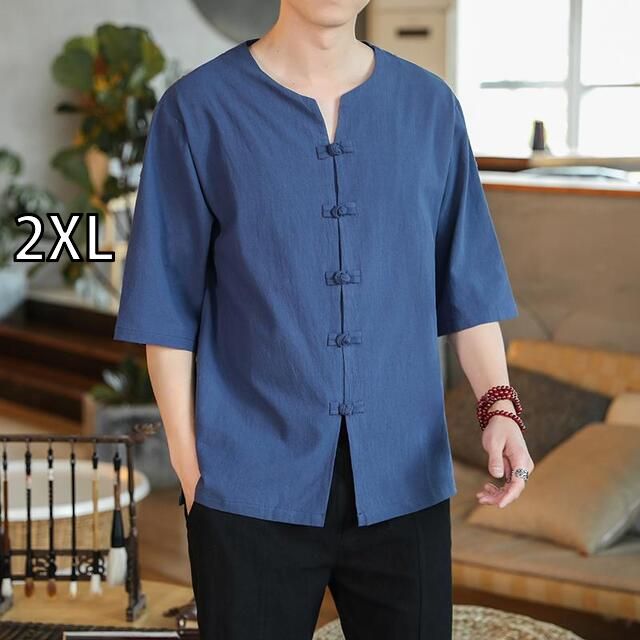 [2XL]アジアンテイスト 衣装 メンズ ファッション 服 用 オシャレ シンプル 大人 かっこいい 大きいサイズ ストリート 紳士服 夏 半袖 シャツ レトロ ボタン ダウン スーツ 大きいサイズ カジ