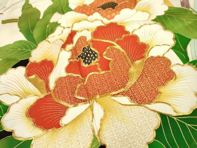 平和屋着物▽豪華振袖 駒刺繍 草花 金彩 正絹 逸品 DAAU9659fe