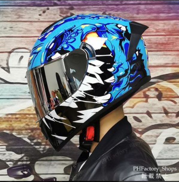オートバイ用フルフェイスヘルメット DOT認証 バイクヘルメット 軽量 モトクロスヘルメット 男女兼用 ダブルシールド ジェットヘルメット ブルー B18