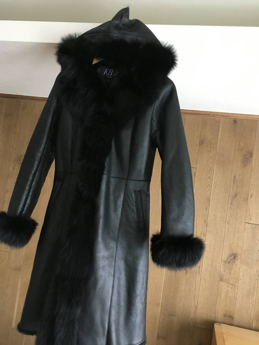 極美品 KB fur 木下物産 ファートリミング 羊革 ムートンコート フード 