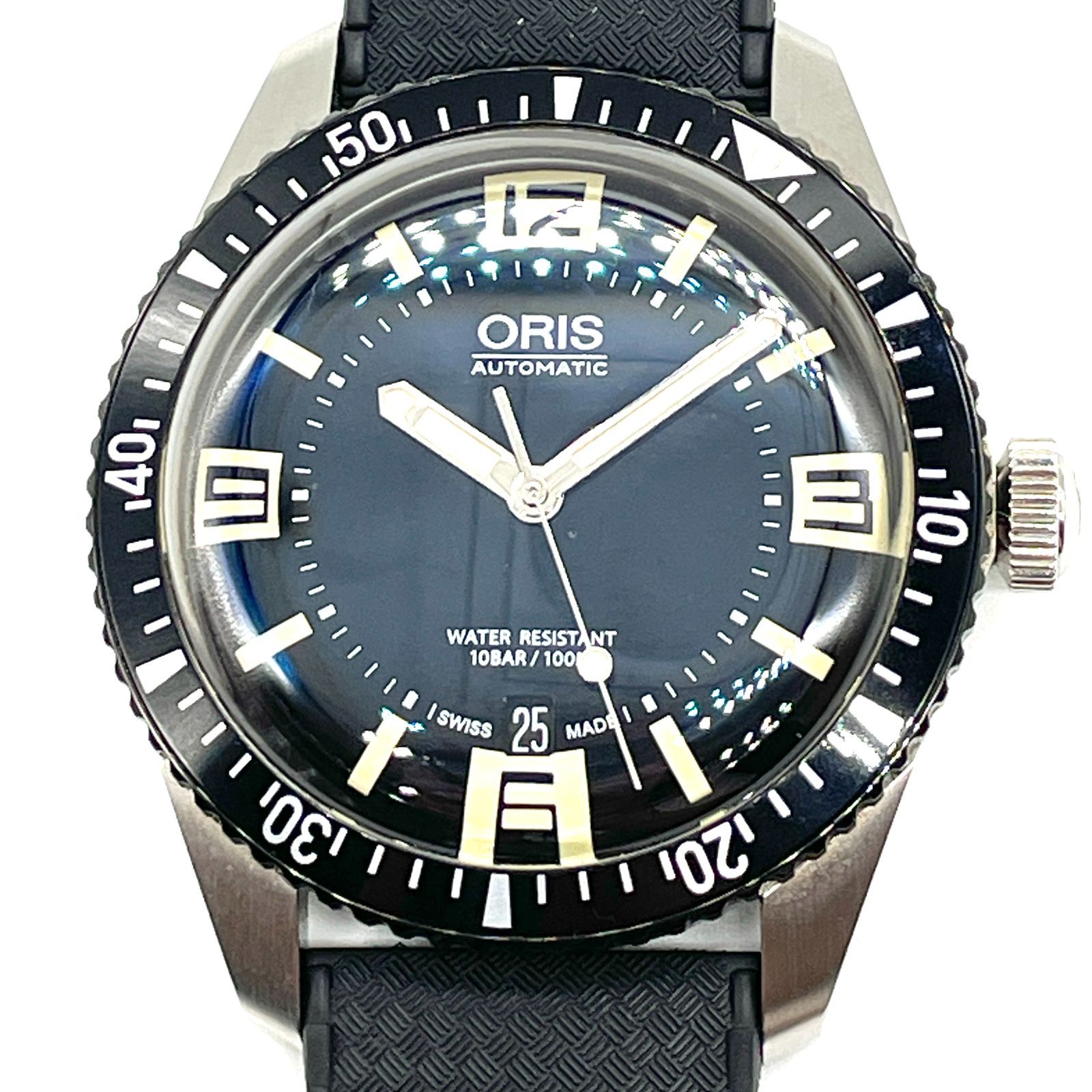 ORIS オリス ダイバーズ65 AUTOMATIC 自動巻き 腕時計 01.733.7707.4064.R アナログ ウォッチ ラバーベルト  ブラック シルバー 逆回転防止ベゼル デイト WATER RESIST 10BAR/100M 7077 - メルカリ