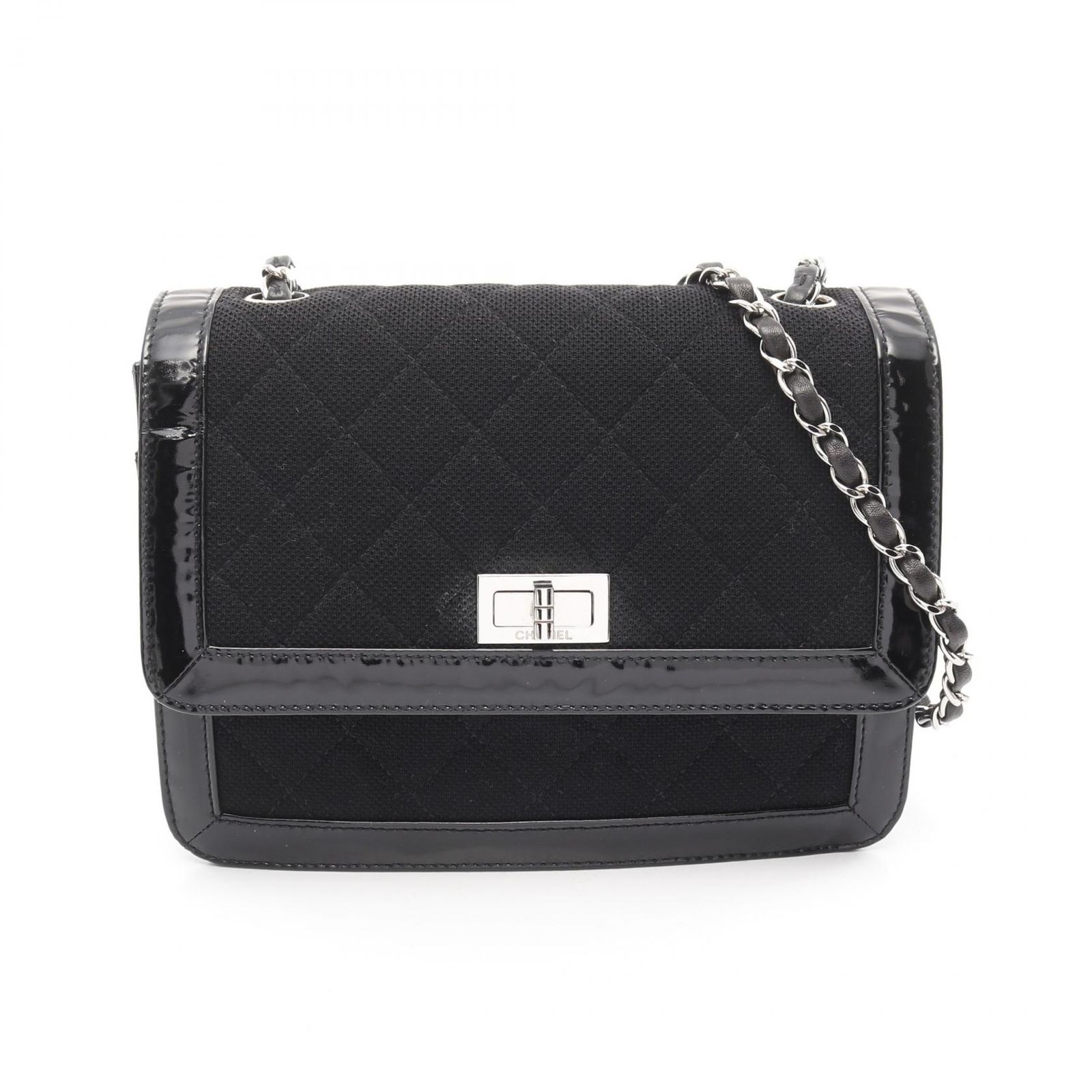 シャネル CHANEL ショルダーバッグ 2.55 マトラッセ ブラック キャンバス パテントレザー 2.55 マトラッセ チェーンショルダー レディース Used B