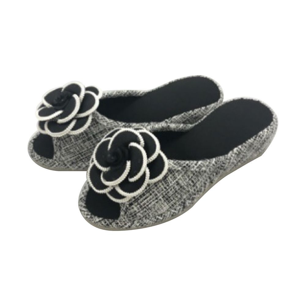 ☆ グレー ☆ パンタフレカメリア スリッパ カメリア ルームサンダル ルームシューズ 室内履き サンダル シューズ 靴 くつ レディース ヒール 厚底 4cm おしゃれ かわいい 学校行 母 保護者 前開き 疲れにくい ツイード フラワー 花 ツバキ