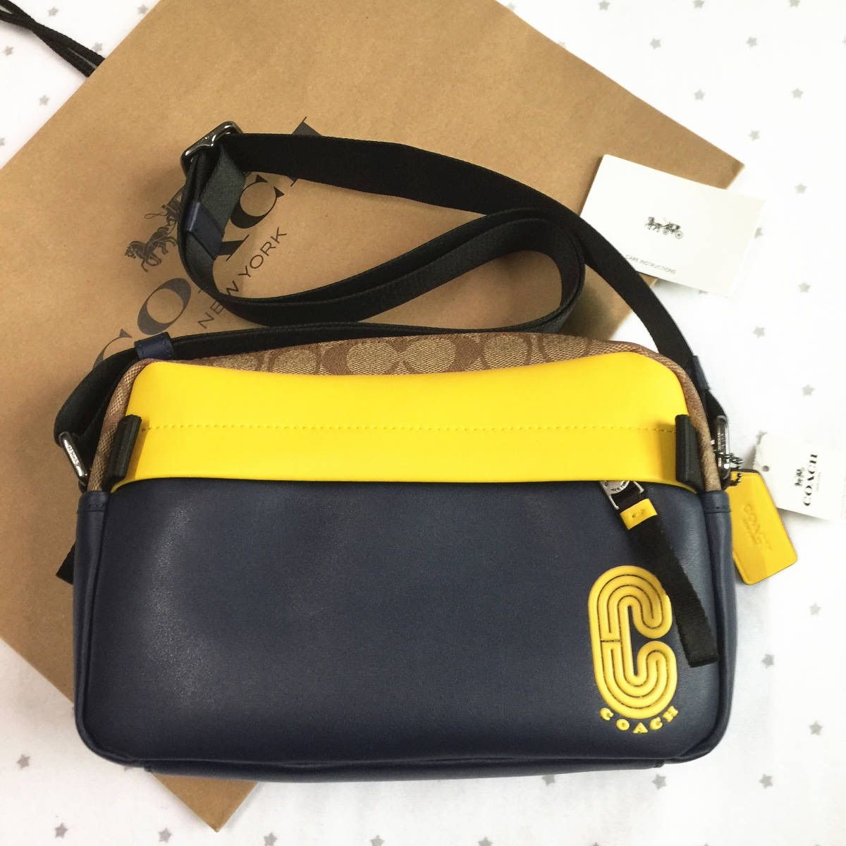 新品未使用】COACH コーチバッグ 2373 イエロー×ネイビー ショルダー