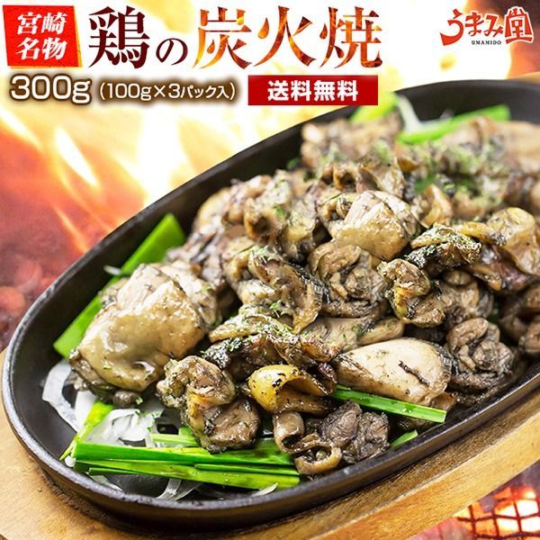 鶏の炭火焼き(親鶏) 100g×3袋 塩こしょう風味 送料無料 おつまみ 宮崎名物 地鶏 お試し 食品 肉 レトルト 珍味 [メール便]