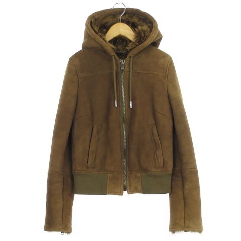 ドルチェ-ガッバーナ ドルガバ DOLCE-GABBANA ムートンジャケット ブルゾン フード レザー 裏ファー 茶系 ブラウン 38 アウター