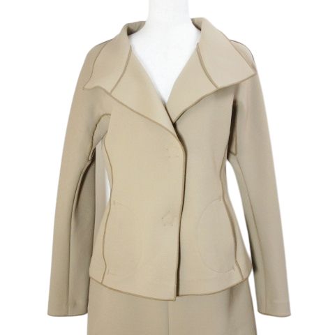 ヒロコビス HIROKO BIS ヒロココシノ スーツ セットアップ ジャージー素材 ジャケット コクーンスカート ひざ丈 9 M相当 ベージュ X