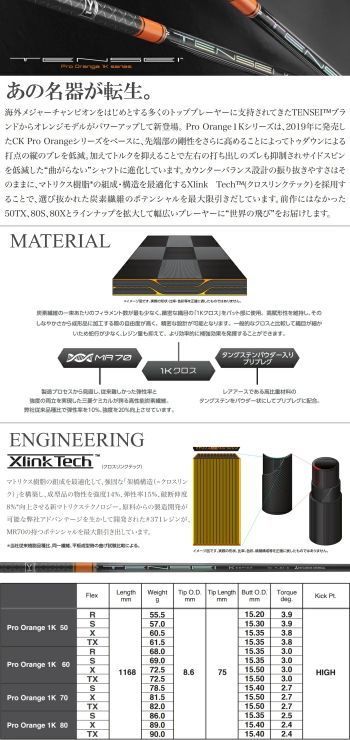 美品 テンセイ プロ オレンジ 1K 50S ヤマハスリーブ付 三菱ケミカル テンセイ プロ オレンジ 1K キャロウェイ用 スリーブ付