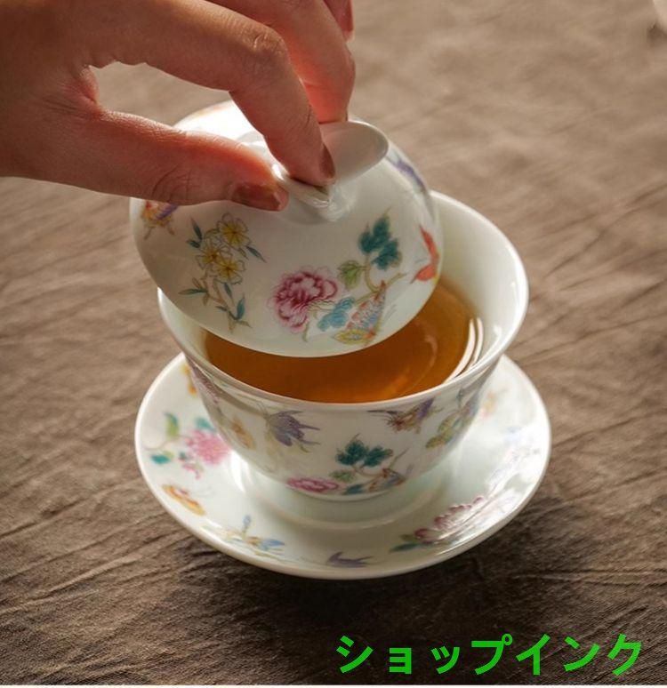 中国茶器 青花釉下寿桃三才蓋碗 茶器 茶碗 景徳鎮 未使用品 中国茶器 青花釉下寿桃三才蓋碗 茶器 茶碗 景徳鎮 未使用品
