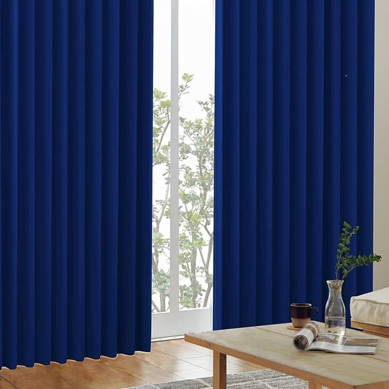 カーテンくれない 1級 遮光カーテン K-wave-D-plain 防炎 ラベル付 40色×140サイズ 2枚組 節電対策に 保温 保冷 断熱 遮熱 ネイビー 幅100×丈185cm