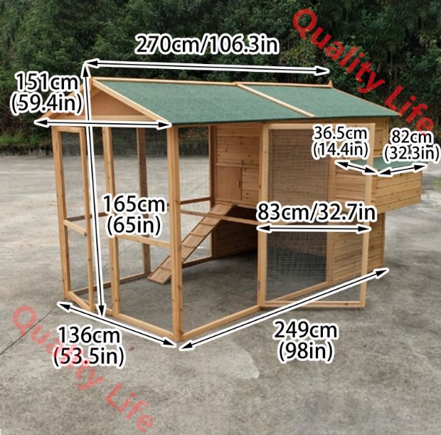 木製ウサギ小屋 スロープラン付き屋外ウサギケージ ウサギ モルモット ニワトリ用の防水アスファルト屋根の養鶏ケージ