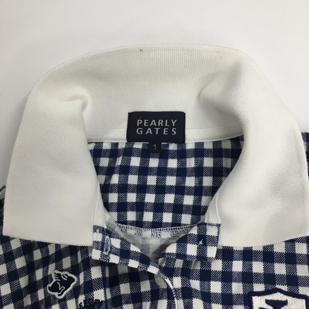 【新品】PEARLY GATES レディースシャツ ネイビー ☆SALE価格☆パーリーゲイツ 半袖ポロシャツ 白×ネイビー チェック