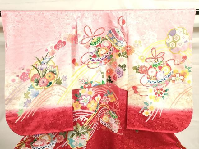 平和屋着物[]七五三 女の子 3歳 祝着 三つ身 袴付き 桜手毬文 金彩