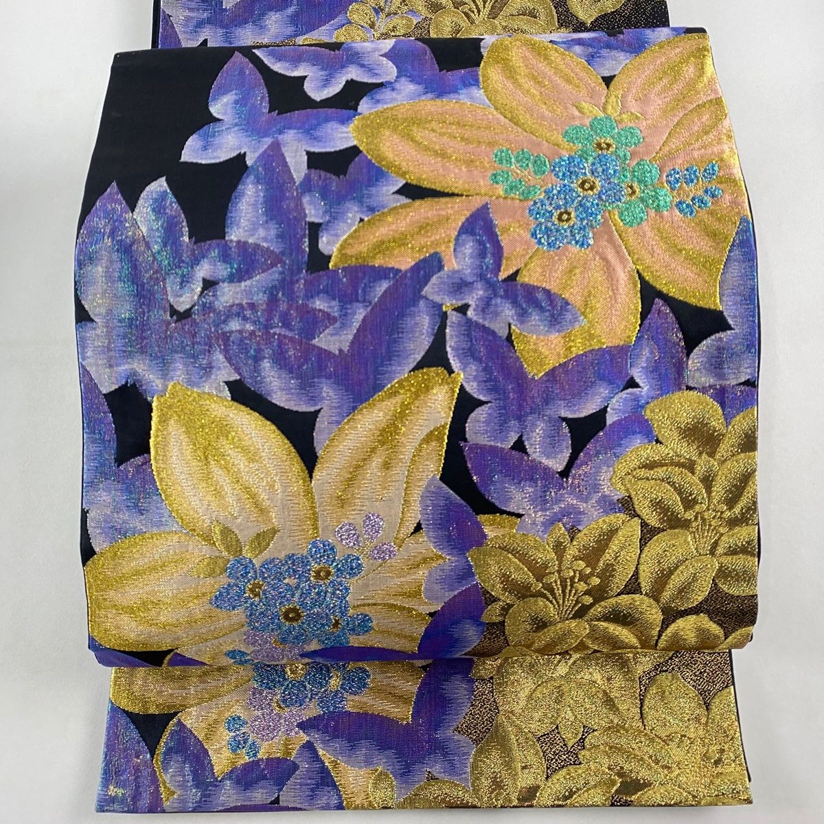 袋帯 美品 秀品 道長取 辻ヶ花柄 金銀彩 箔 紫 六通 正絹 【中古