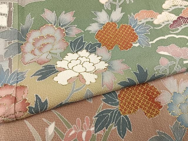 平和屋着物○訪問着 友禅 草花文 暈し染め 金彩 正絹 逸品 AABC8023ph