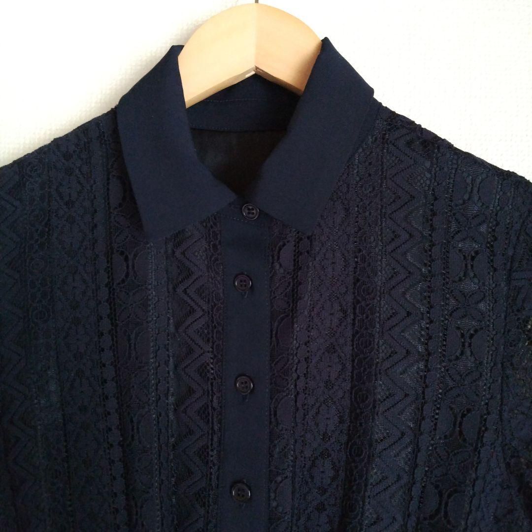 【新品】完売品★RUIRUE BOUTIQUE ・ネイビーレースシャツワンピ ルイルエブティック RUIRUE BOUTIQUE 洗える ｜ スタンドカラー レース